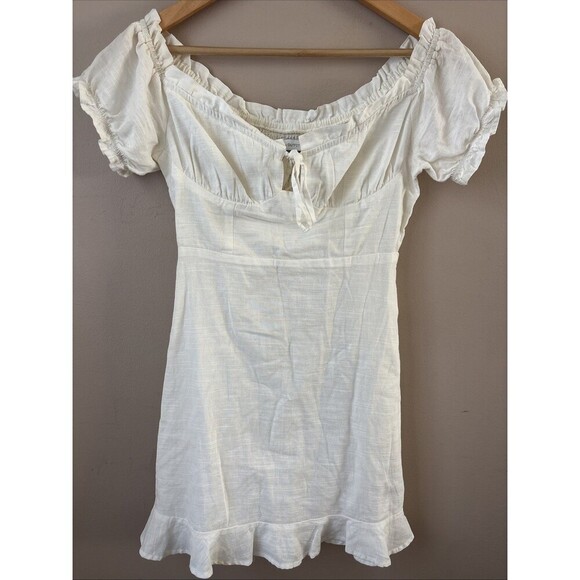Urban Outfitters Women’s Beige Linen Dress, Off the Shoulder, Size Small, Boho - Picture 1 of 7